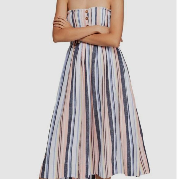 Free People Dresses & Skirts - FREE PEOPLE Women's Pink Striped Strapless Maxi Fit + Flare
